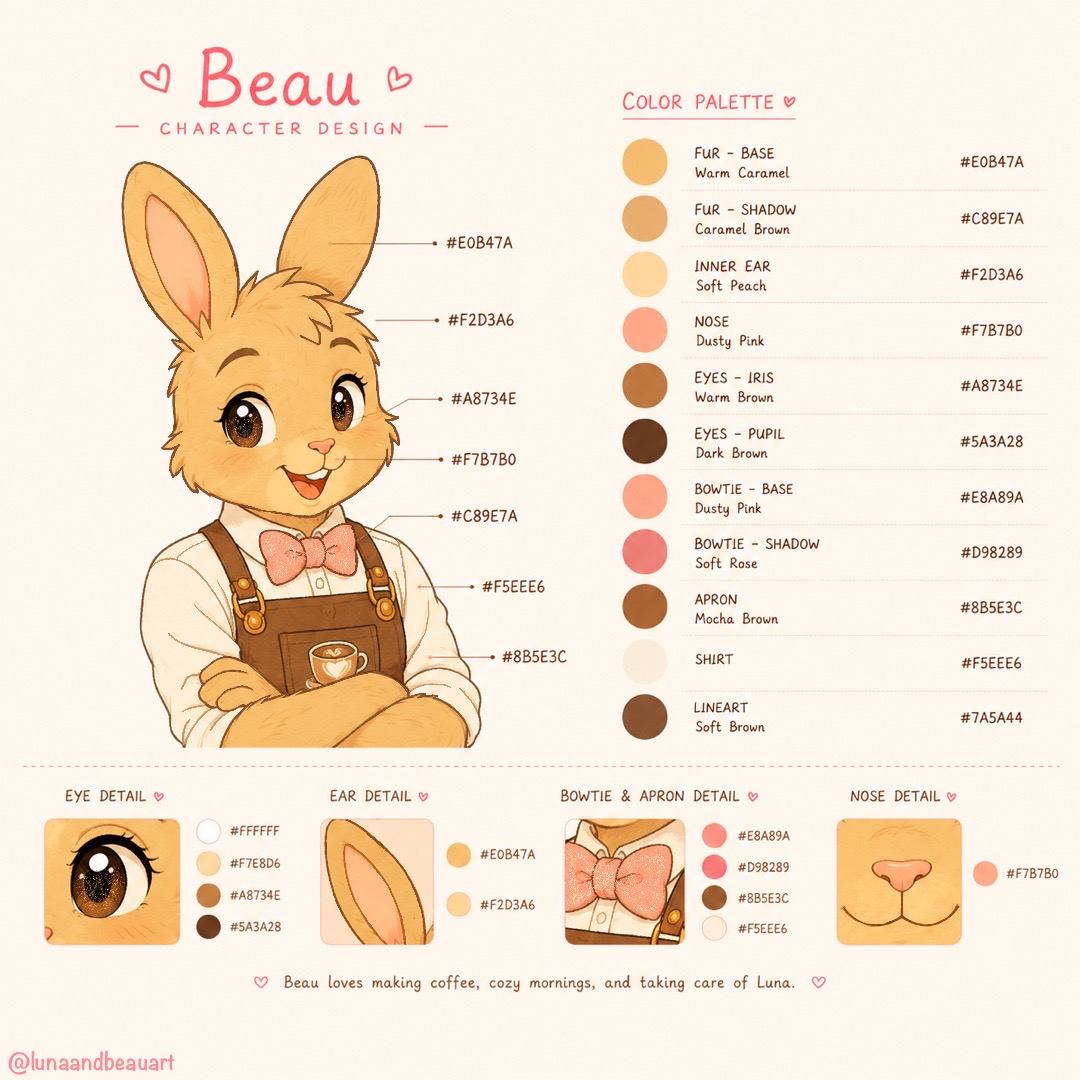 Beau character design sheet