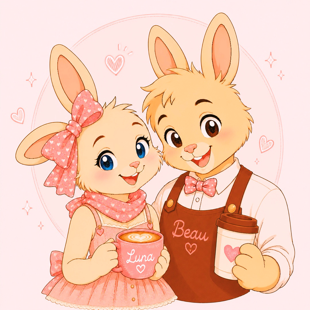 Luna and Beau at the coffee shop illustration