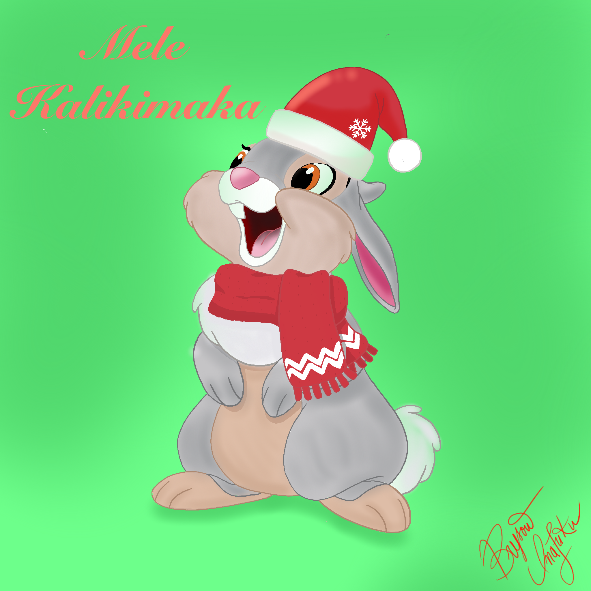 Thumper in a Santa hat illustration